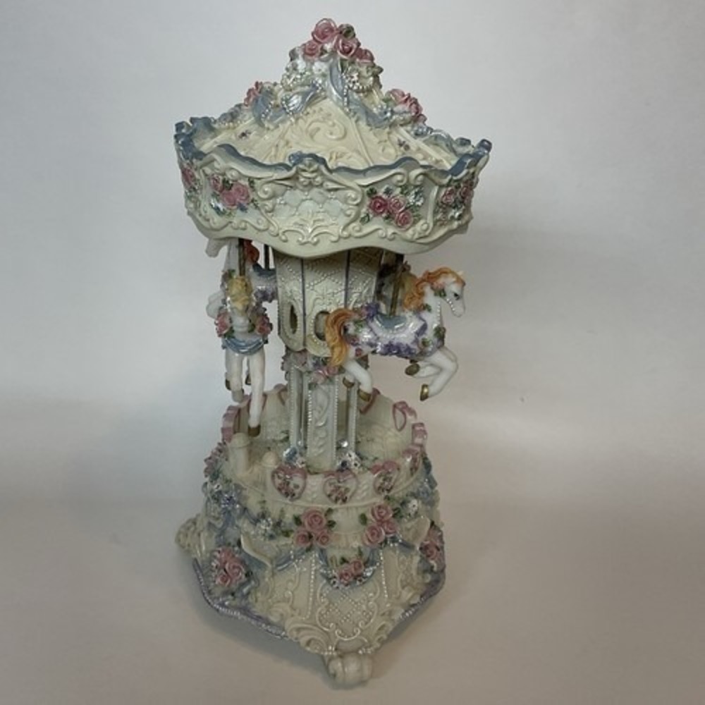 VTG San Francisco Music Box Company All The Pretty Horses Music Box Carousel 11"